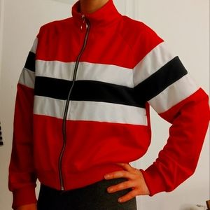 Red and black varsity jacket